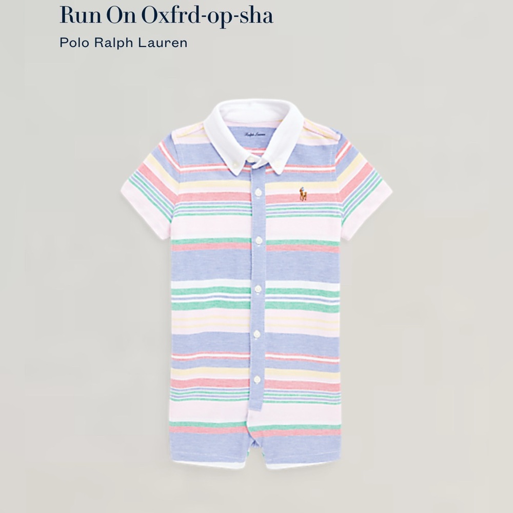 Ralph Lauren Baby Boys Short-Sleeve Oxford Stripe Shortall